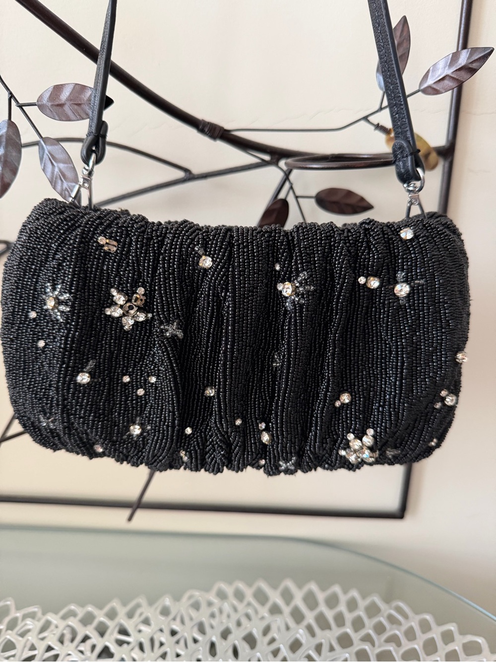 Staud Starry Night Black Hand Beaded Bean Bag Clutch / Shoulder Bag - Picture 6 of 13